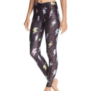 TEREZ LIGHTNING BOLT Black Multicolor Cropped LEGGINGS Size Large